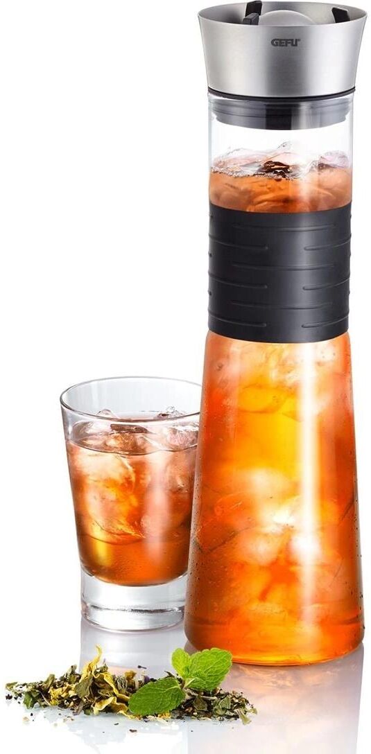 Karaffe GEFU "Cascada 1 l", transparent (schwarz, transparent), H:33cm Ø:9cm, Edelstahl, Glas, Kunststoff, Karaffen, Karaffe schwarz, transparent Einheitsgröße