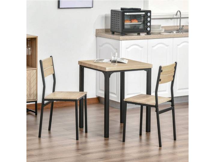 ELVORIN Ensemble table de cuisine 3 pièces 60 x 60 cm naturel et noir