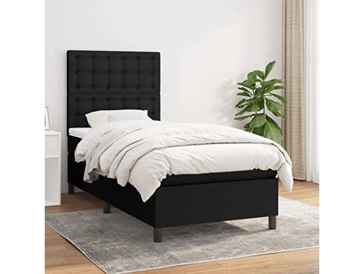 RJPLMFV Lattenrost mit Matratze, Schwarz, 90 x 190 cm Atmungsaktiver Stoff, verstellbarer Kopf, Taschenfedern, mittlere Unterstützung
