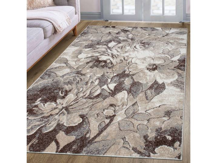 Teppich GOODPRODUCT Almrose Gr. 6, beige (sand), B:200cm H:9mm L:300cm, Kunstfaser, Teppiche, Teppich, mit besonders weichem Flor, Blumen Muster, florales Design, Kurzflor