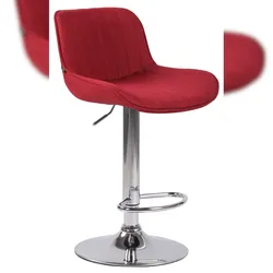 Décoshop26 - Barhocker/Hochstuhl x1 in rotem Stoff mit vertikalen Ziernähten und verchromtem Metallgestell 10_0005116