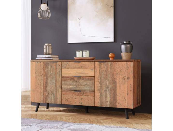 Buffet meuble TV - 140 cm - Panneau de particules - 3 tiroirs - Étagères réglables