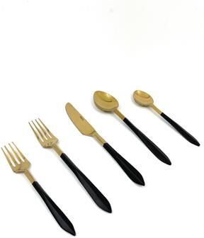 Vibhsa Modern Gold Flatware Set with Black Handle, 20-Piece, Service for 4