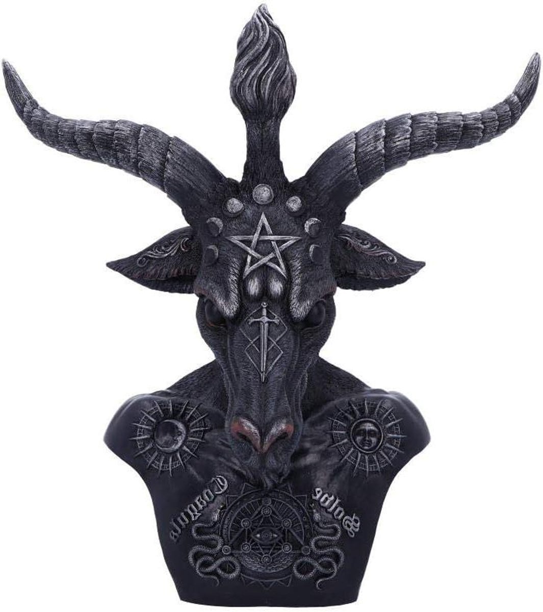 Baphomet Buste Godheid Beeld Decoratie Zwart Zilver Hoogte: 33 cm