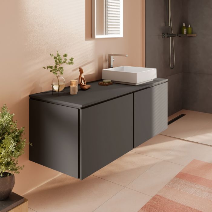 Hansgrohe Xilesa E Waschtischunterschrank 54268760 1375x550mm, 2 Schubkästen, schiefergrau matt