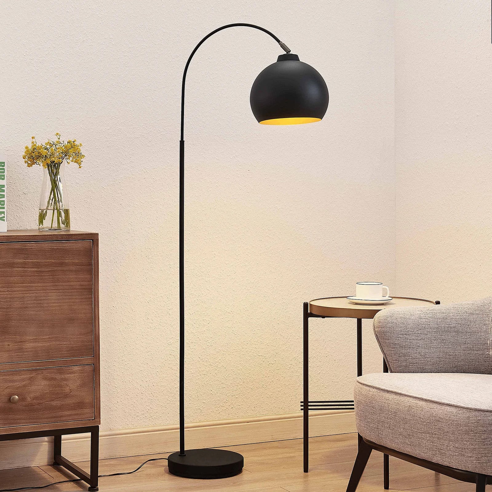 Lindby Minali Booglamp - Zwart/Goud - Modern - Metaal