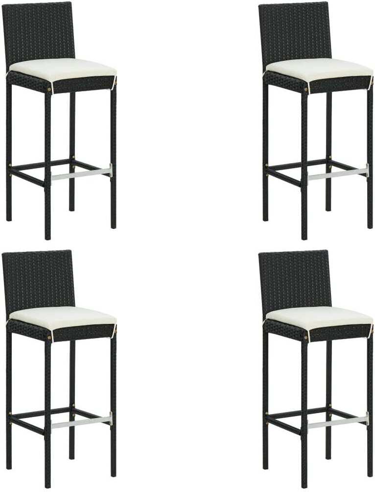Garten-Barhocker mit Kissen 4 Stk. Schwarz Poly Rattan