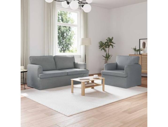 KGHERMDF Sofa Set 2 STK. Hellgrau Stoff, Modulares Ecksofa mit Kissen Metallbeine, Holzwerkstoff-Armlehnen, Schaumstoffkissen, atmungsaktiver Stoff, Wohnzimmer Schlafzimmer