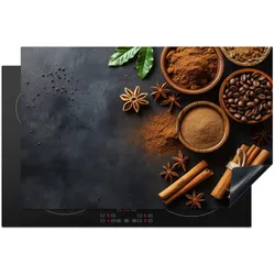 HERDABDECKPLATTE Zimt - Beton - Kaffee - Zimtstangen - Gewürze Induktionsschutz 81.6x52.7 cm