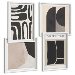 BILDER SET 4er Set - 50x50 cm & 40x60 cm Weißer Rahmen - Abstrakte minimalistische Poster
