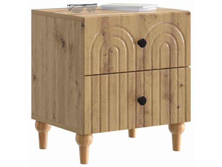 KTHLBRH Nachtschrank Eiche Handwerk 43 x 34,5 x 48 cm Holztechnik, 2 Schubladen, schwarze Griffe, pflegeleicht, vielseitig einsetzbar