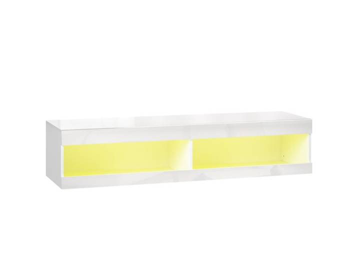 YWJ Meuble TV Bas Suspendu LED RGB 16 Couleurs Rangement Ouvert 55-60' 140x40x30cm Blanc Brillant