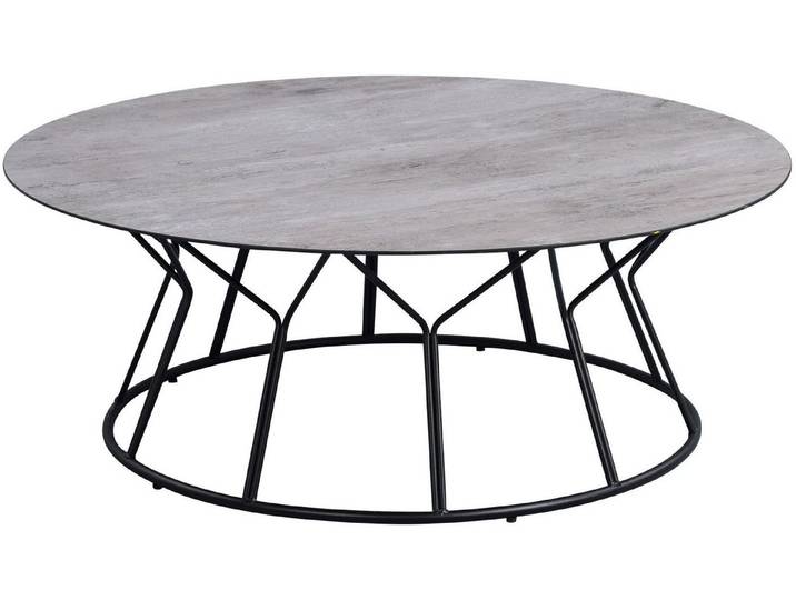 M2 Kollektion Couchtisch Lydia 3, Rund Metall Sicherheitsglas in Keramikoptik 90x35x90cm