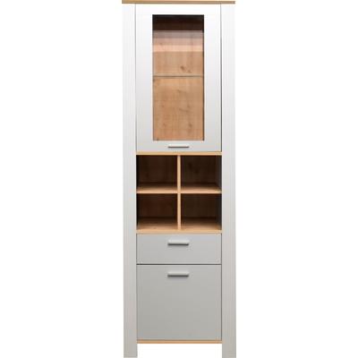 Standvitrine MÄUSBACHER "Nele", grau (kreidegrau matt lack, asteiche), B:63cm H:203cm T:44cm, Schränke, Standvitrine, Höhe 203 cm