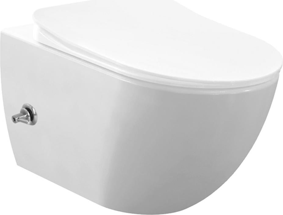 Creavit RIMOFF wandtoilet met bidet, roestvrijstalen spuitmond en koude waterkraan, wit, wandmontage