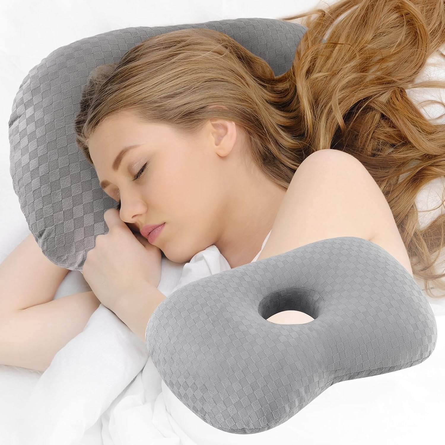 Orthopedisch Oorkussen met Middengat - Grijs Donut Kussen voor Zijslapers en Pijnverlichting