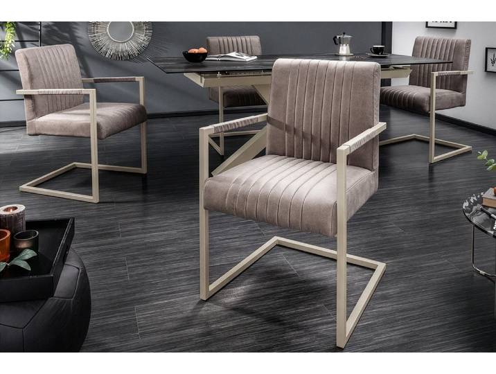 riess-ambiente Freischwinger BIG ASTON taupe/beige – Microfaser, Taschenfederkern, Metallgestell, inkl. Armlehne für hohen Sitzkomfort – ideal für Deinen Loft-Style