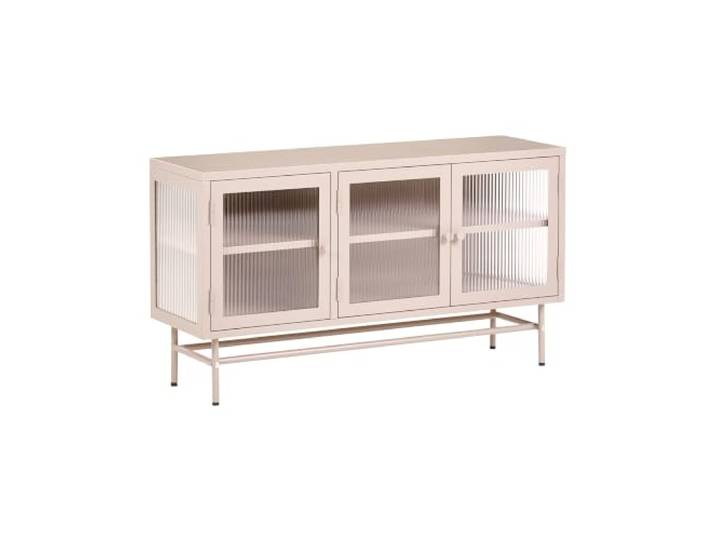 Beliani Metallschrank 3 Glastüren beige Stahl halbhoch Küchenschrank Industriell Devon