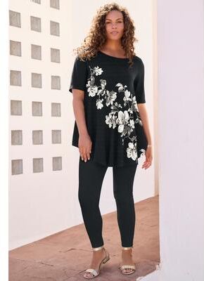 Plus Size Women's Placement-Print Set by Roaman's in Black Bias Floral (Size 18/20)
