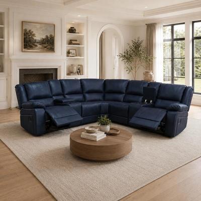 UR livingroom 109-Inch Faux Leather Reclining Sectional Sofa with Multi-Function Console