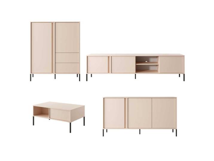Feldmann-Wohnen Wohnzimmer-Set Dast (4-tlg) Beige / ohne LED-Beleuchtung, 6 Fächer, 556x123x60 cm, Wohnzimmer, Wohnwände