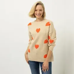 DINE 'N' DANCE Pullover Rundhalsausschnitt Jacquard-Herzen leger weit