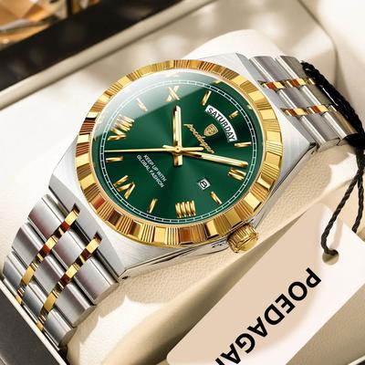 Inspire Select POEDAGAR 675 Luxury Stainless Steel Men's Quartz Watch With Luminous Week & Date Display 675 Gold Green