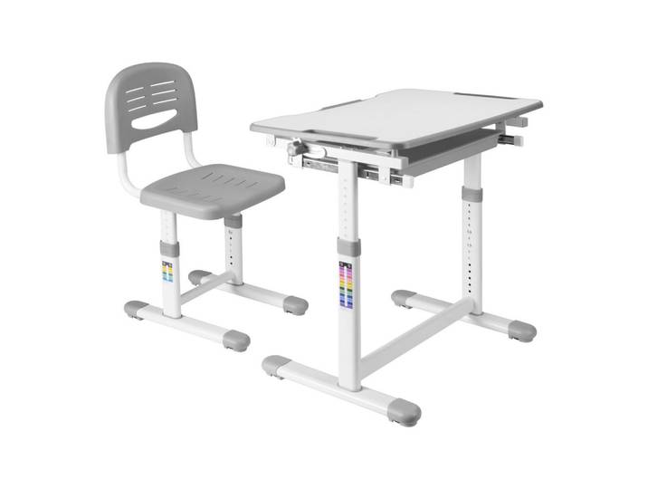 [en.casa] Kinderschreibtisch-Set 2 Tlg. Sala, Grau, Weiß, Metall, Kunststoff, 1 Schubladen, Rechteckig, 66.5x54x47.5 cm, Babymöbel & Kindermöbel, Kinderzimmer & Jugendzimmer, Kinderschreibtische