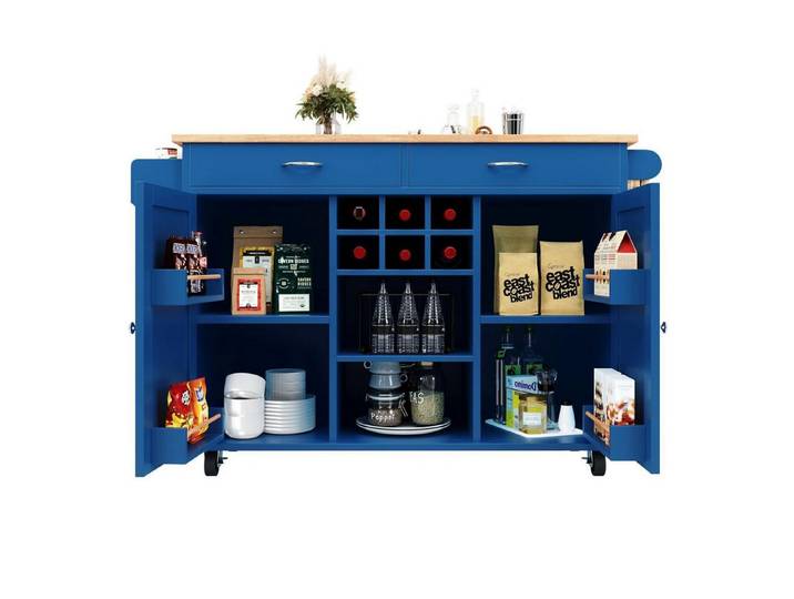 LuxusKollektion Kücheninsel Kücheninsel Speisewagen Holzmaserung Speicherraum Blau 102x45x92cm