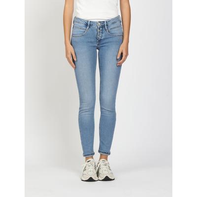 Skinny-fit-Jeans GANG "94MEDINA", Damen, Gr. 32, Normalgrößen, blau (light titan wash), 98% Baumwolle, 2% Elasthan, unifarben, skinny fit lang, Jeans, mit halbverdeckter Knopfleiste