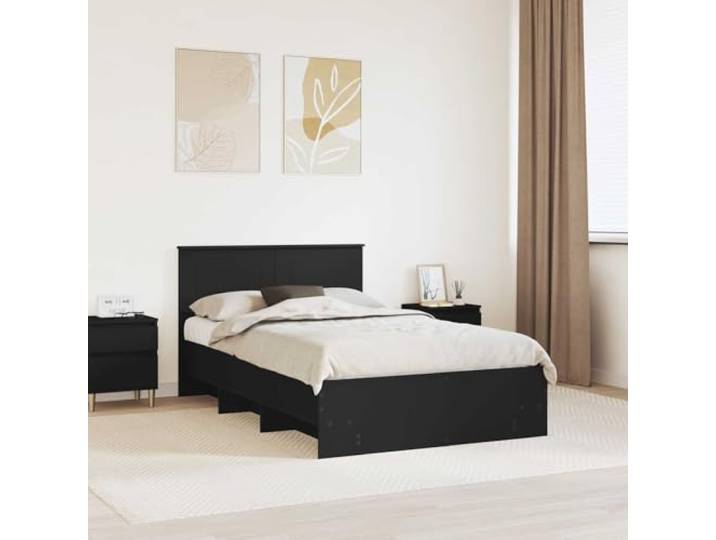 RJPLMFV Bettgestell, Schwarz, 137 x 203 cm, Holz Mit integriertem Kopfteil, modernes Design, robuste Struktur, pflegeleicht