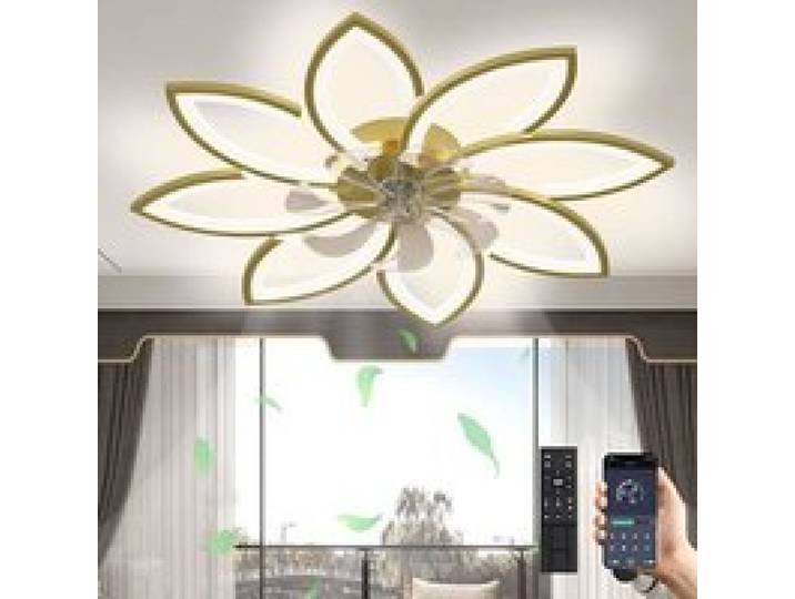 Ventiteur de pfond LED avec écirage 90 W à intensité variable (3000 K 6000 K) avec ventiteur 8 Köpfe(90x15cm) Gold GOLD PLAFONNIER