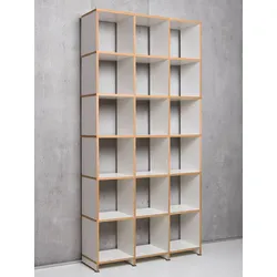 Regalsystem Mocoba Premium Mocoba weiß mit Eichekante, Designer Klaus Kiefer, 107x218x32 cm