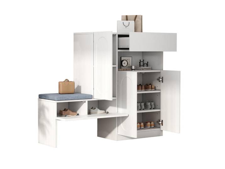 Flieks Schuhschrank 2-in-1 mit Sitzbank Weiß 130x35x110cm, 130x110x35 cm, Garderobe, Schuhaufbewahrung, Schuhschränke