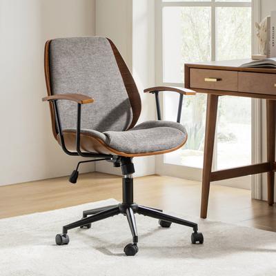 HULALA HOME Felix Modern Height-adjustable Swivel Bent Wood Office Chair with Soft Cushion and Solid Wood Armrest