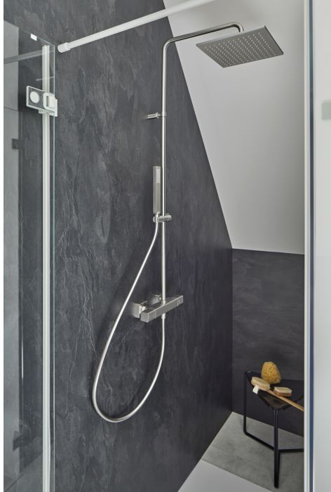 Herzbach Ceo Duschsäule 36.988250.2.14 mit Brause-Aufputz-Thermostat, Edelstahlfinish