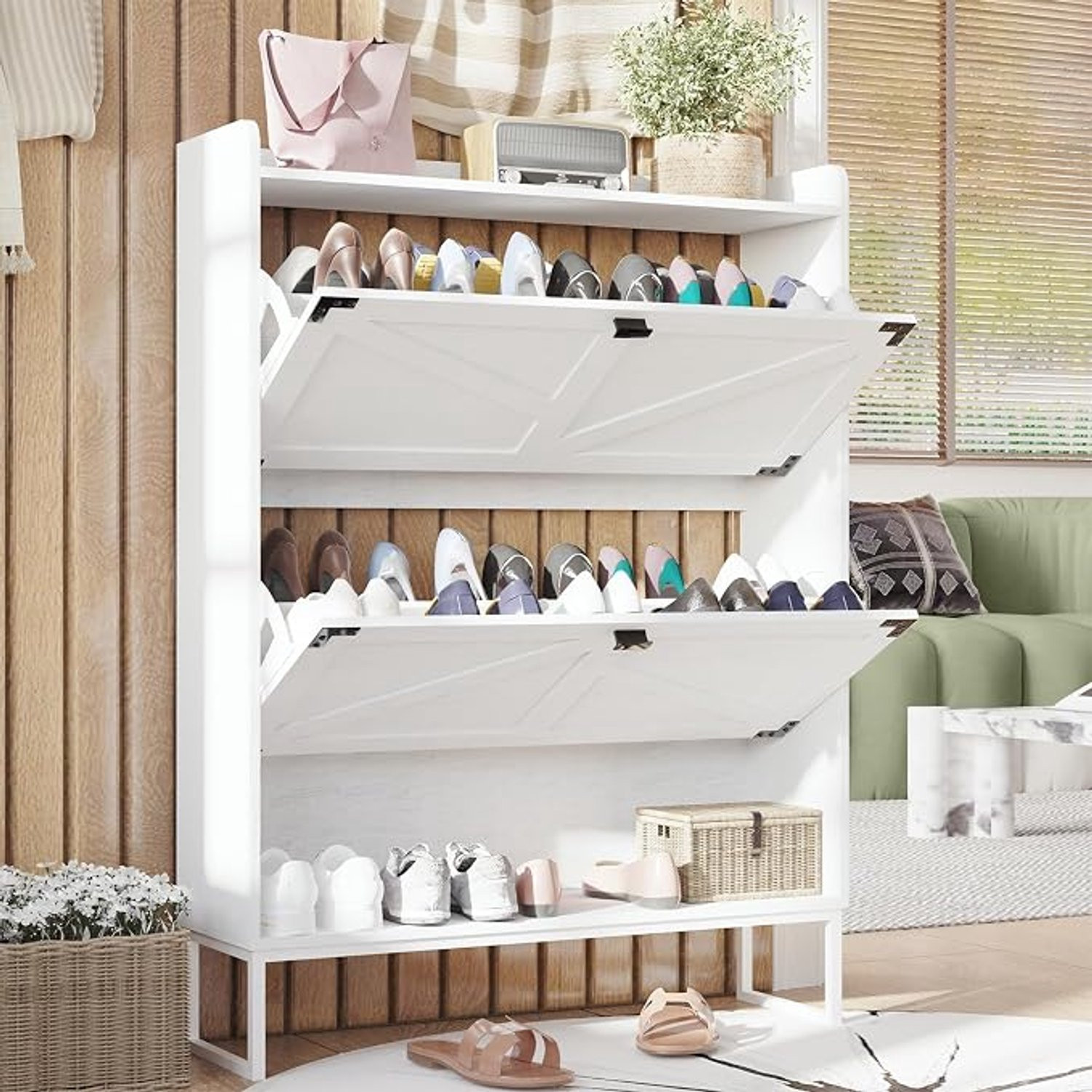 Nova Farmhouse Witte Schoenenkast met 2 Klepdeuren