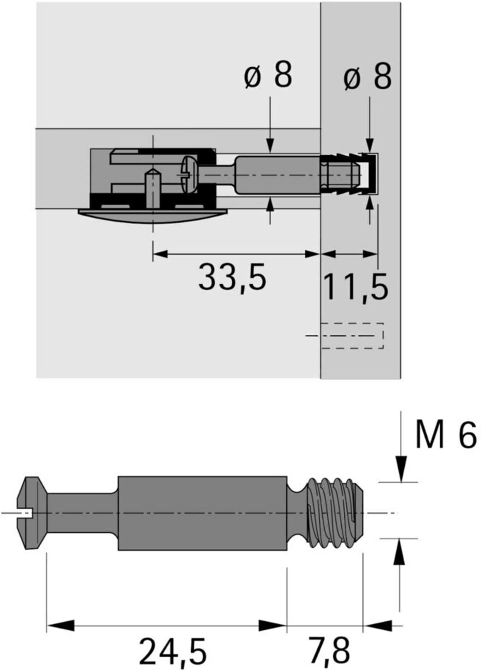 Hettich MB-Einschraubdübel Bohr, Durchmesser 8mm Spannm.24,5mm,DU643,13121 blank)