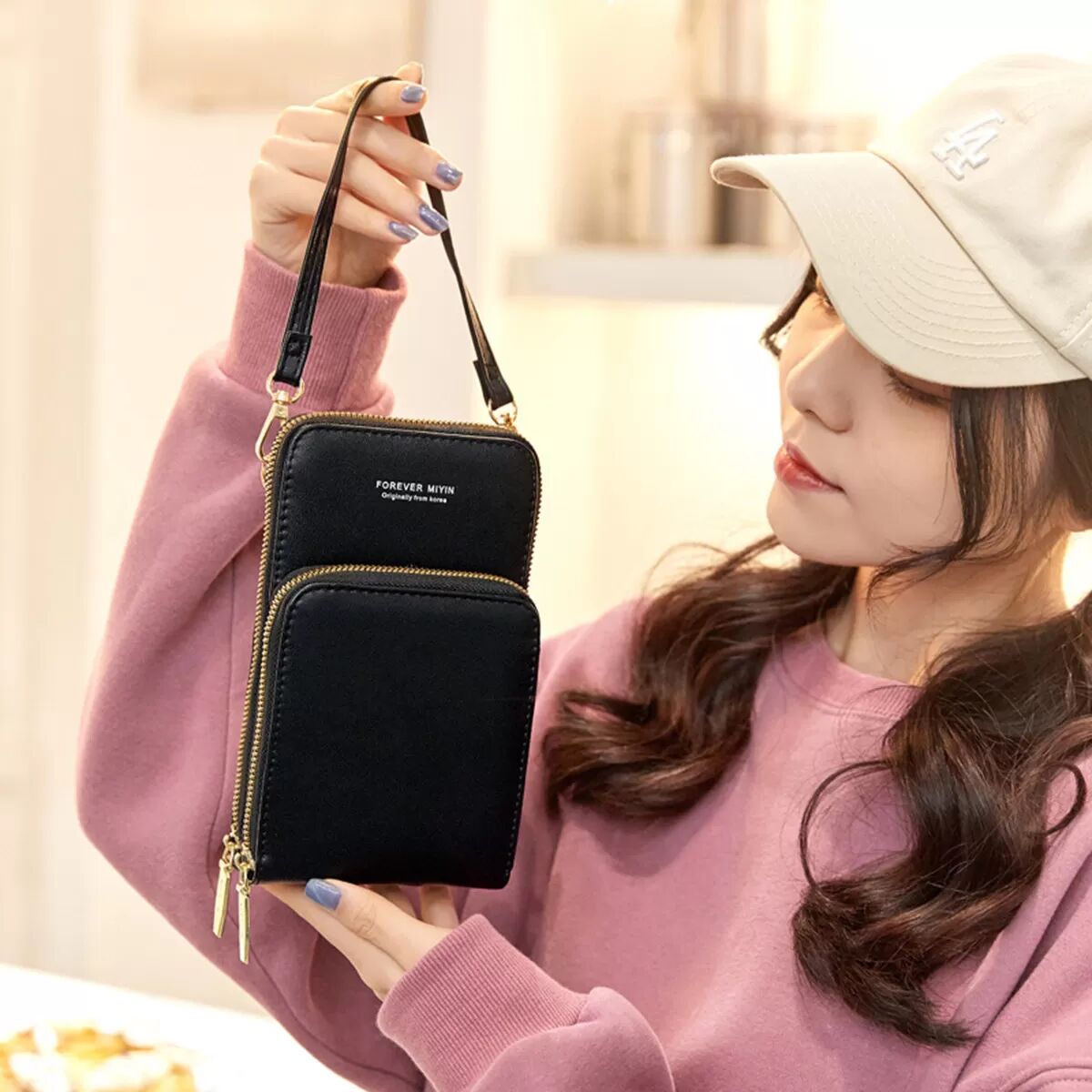 INF Pochette Téléphone Écran Tactile, Sac Téléphone en Cuir PU Fin Le noir