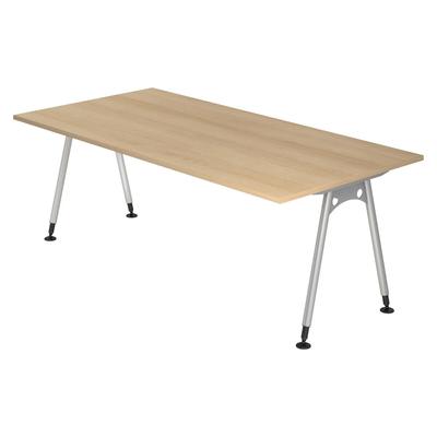 bümö manuell höhenverstellbarer Schreibtisch 200x100 cm in Eiche - PC Tisch höhenverstellbar & groß, höhenverstellbarer Tisch Büro, großer