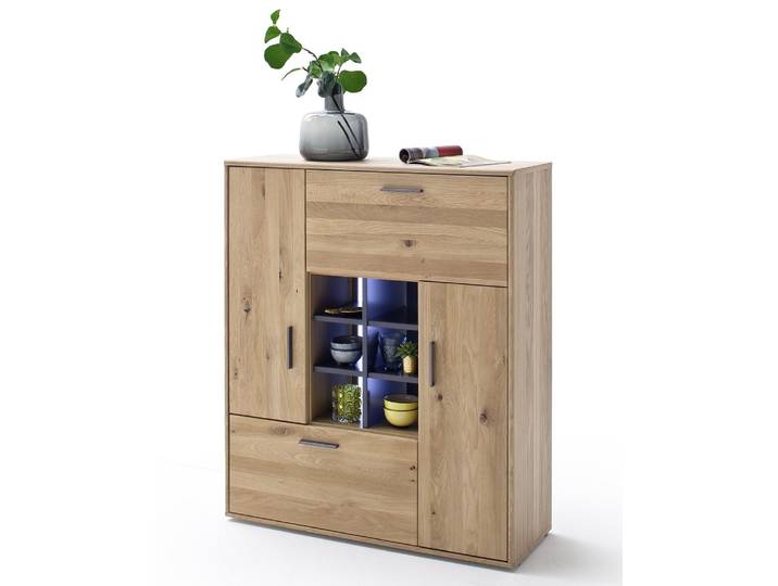 Highboard Portland , Asteiche Bianco massiv , mit 2-er set LED Band 40 cm