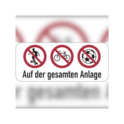 Verbotsschild, Auf der gesamten Anlage, 250x600mm, Alu glatt - praxisbewährt - 600x250x2 mm Aluminium 2 mm