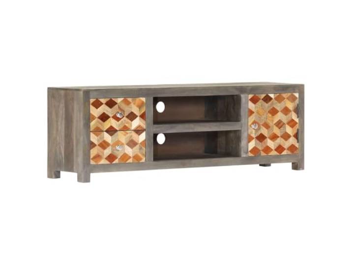 Kaorsrow TV-Board Massivholz Mango Lowboard 120x30x40 cm Fernsehtisch Rustikales TV-Möbel mit Rautenmuster, Tür & Schubladen für Wohnzimmer und Schlafzimmer mit Kabeldurchlass.