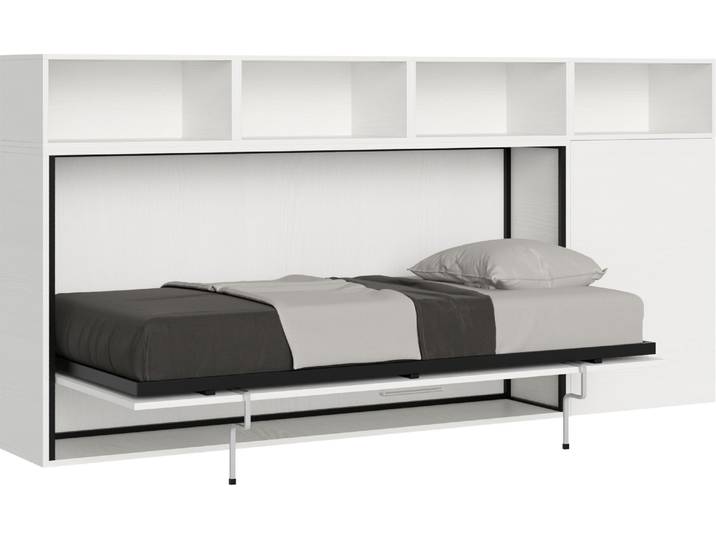 ITAMOBY - Armoire lit escamotable horizontal 1 couchage 85 Kando avec matelas comp.A Frêne Blanc