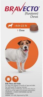 Bravecto For Small Dogs 9.9-22lbs (Orange) 1 Chews