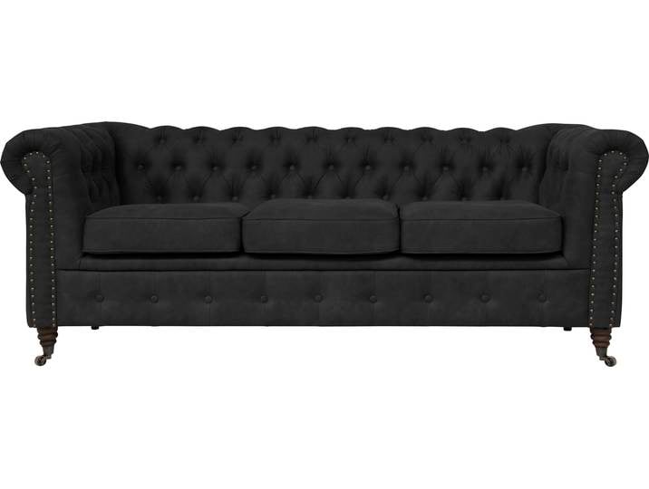 Chesterfield-Sofa, Anthrazit, 203x87 cm, 100% Polyester, Knopfheftung, Klassisch, Home-affaire