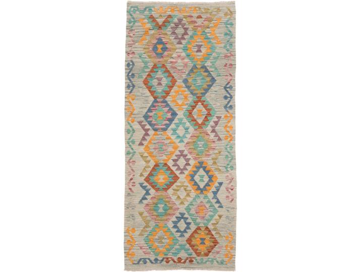 Kelim Afghan Teppich 80x195 Handgewebt Orientteppich Läufer Wolle