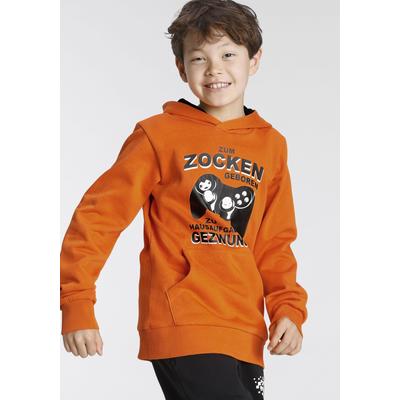 Kapuzensweatshirt KIDSWORLD "FÜR ZOCKER", Jungen, Gr. 176/182, orange, angeraute Sweatware, Obermaterial: 100% Baumwolle. Kapuzenfutter: 100% Baumwolle, bedruckt, Basic, Rippbündchen, Sweatshirts, Langarm, mit Rippbündchen, bedruckt
