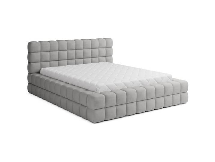 Lit double avec coffre tissu bouclettes capitonné, gris, 140x200