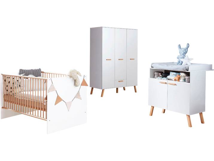 Babymöbel-Set TRENDTEAM Mats , weiss (weiß melamin, eiche sägerau), ohne Matratze, B/H: 70cm x 140cm, Schlafzimmermöbel-Sets, Babymöbel-Set